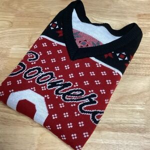 Ladies Oklahoma Boomer Sooner V- Neck Big Logo Christmas Long Sleeve‎ Sweater-XL